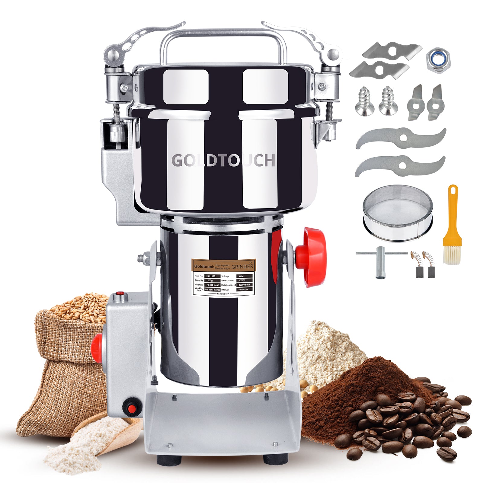 2800W 110V High-Speed Electric Grain Mill Grinder, Grain Mill for Home and Commercial Use