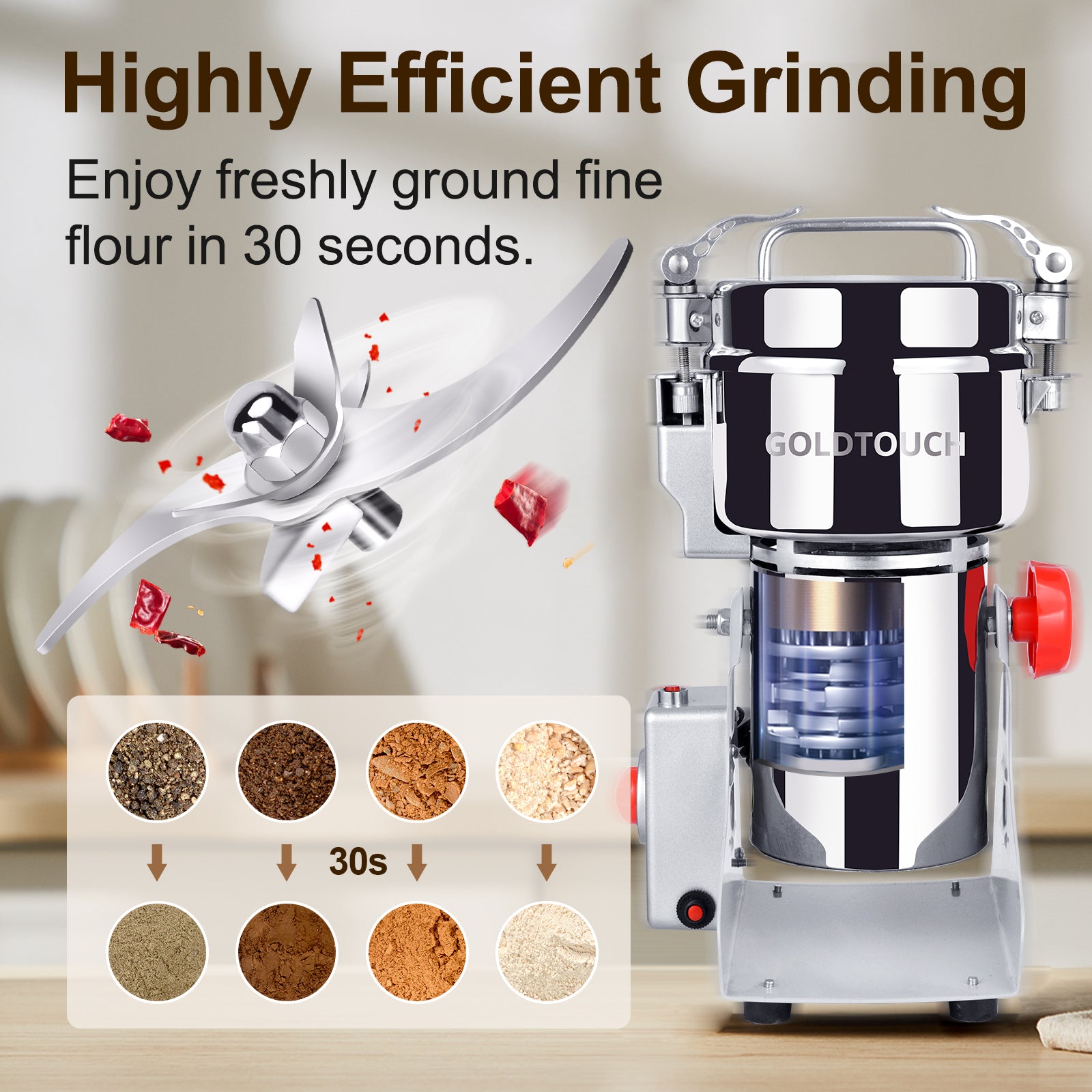2800W 110V High-Speed Electric Grain Mill Grinder, Grain Mill for Home and Commercial Use