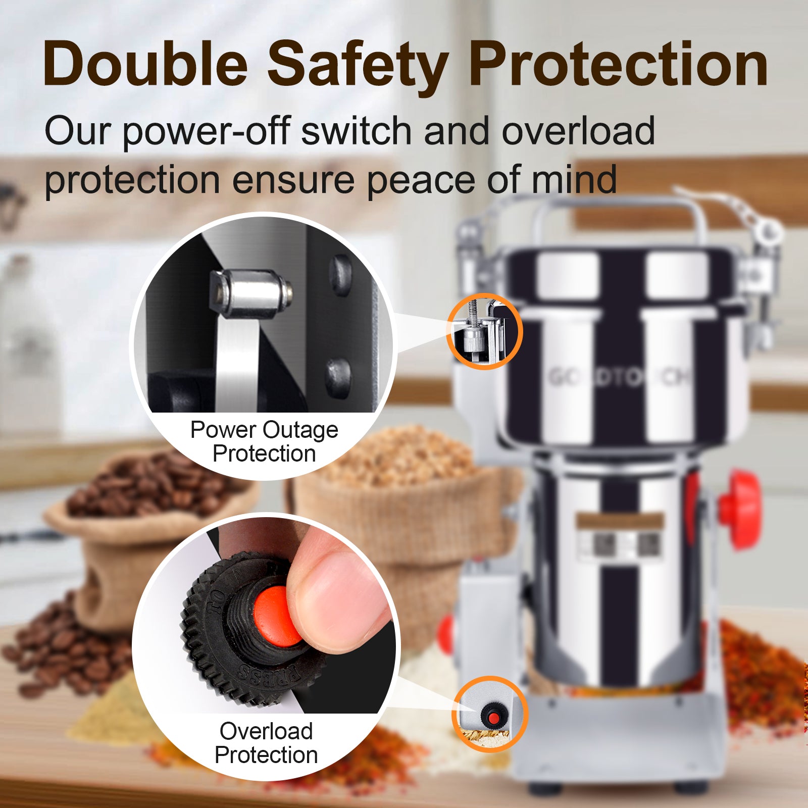 2800W 110V High-Speed Electric Grain Mill Grinder, Grain Mill for Home and Commercial Use